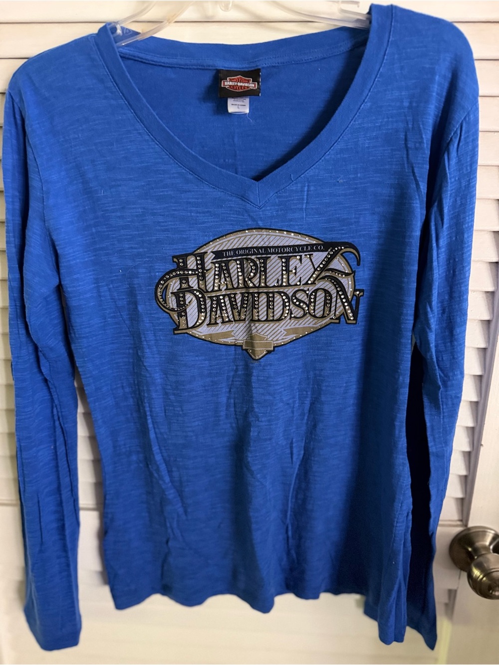 Nags Head Harley-Davidson Women's Blue V-Neck Long Sleeve Top Lg